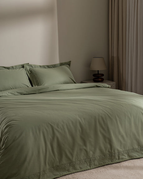 100% Cotton Double Duvet Cover Set - Embroidered