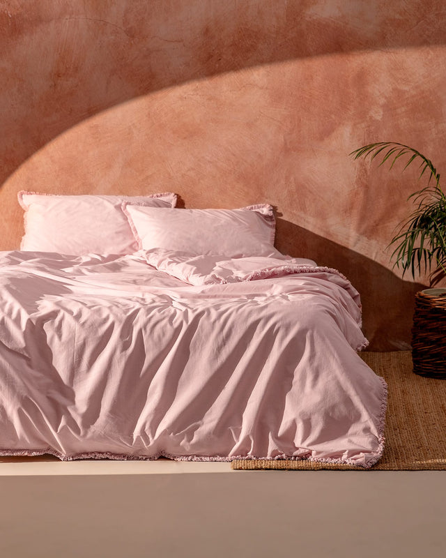 100% Cotton King Size Duvet Set - Tasseled Powder Pink