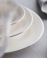 New Bone Porcelain 24-Piece Dinnerware Set - Elegant White & Silver