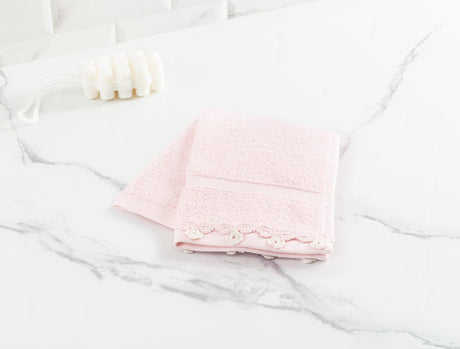 100% Cotton Face Towel - Hand-Crocheted Edge Design