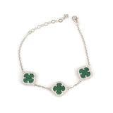 Professional 925 Sterling Silver Halo Clover Design Malachite Stone Bracelet