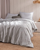 Cotton Blend Sateen Single Duvet Set - Modern Striped Design
