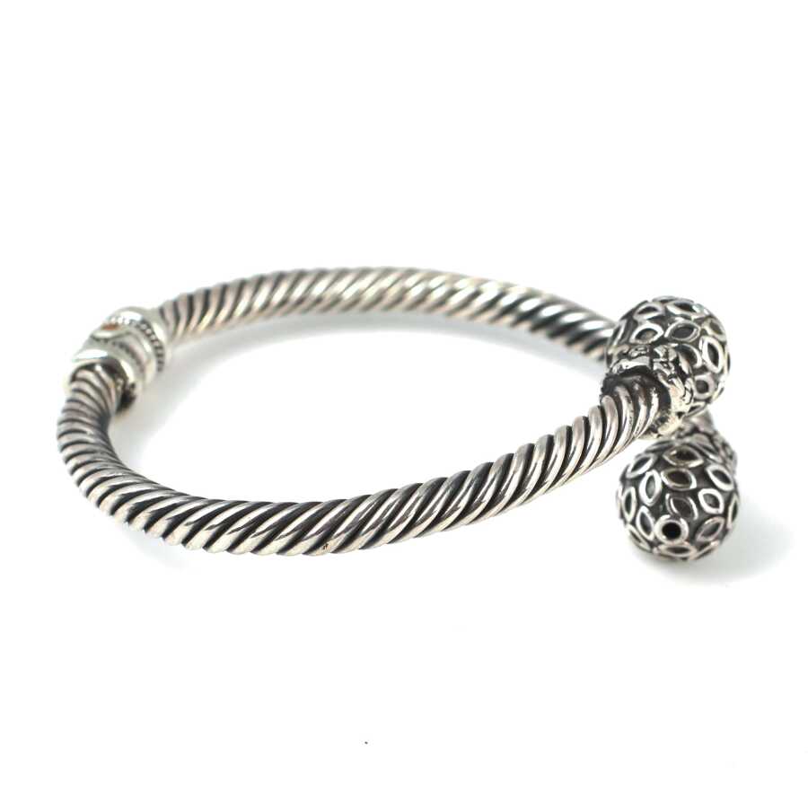 Premium 925 Sterling Silver Patterned Ball Twist Bangle