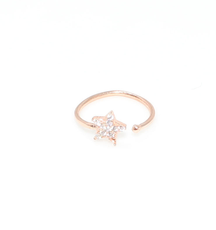 925 Sterling Silver Star Ring with Zircon - Rose Plated & Adjustable