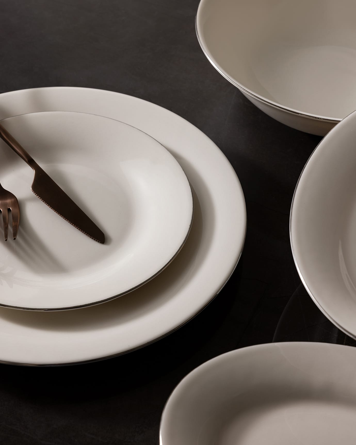 New Bone Porcelain 6-Person Dinner Set - Solara White & Silver