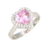 925 Sterling Silver Heart Rose Quartz & Zircon Halo Ring