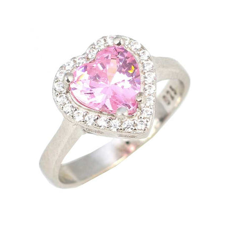 925 Sterling Silver Heart Rose Quartz & Zircon Halo Ring