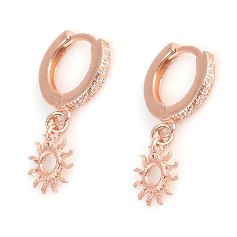 Dazzling Sterling Silver Zircon Sun Charm Dangle Hoop Earrings