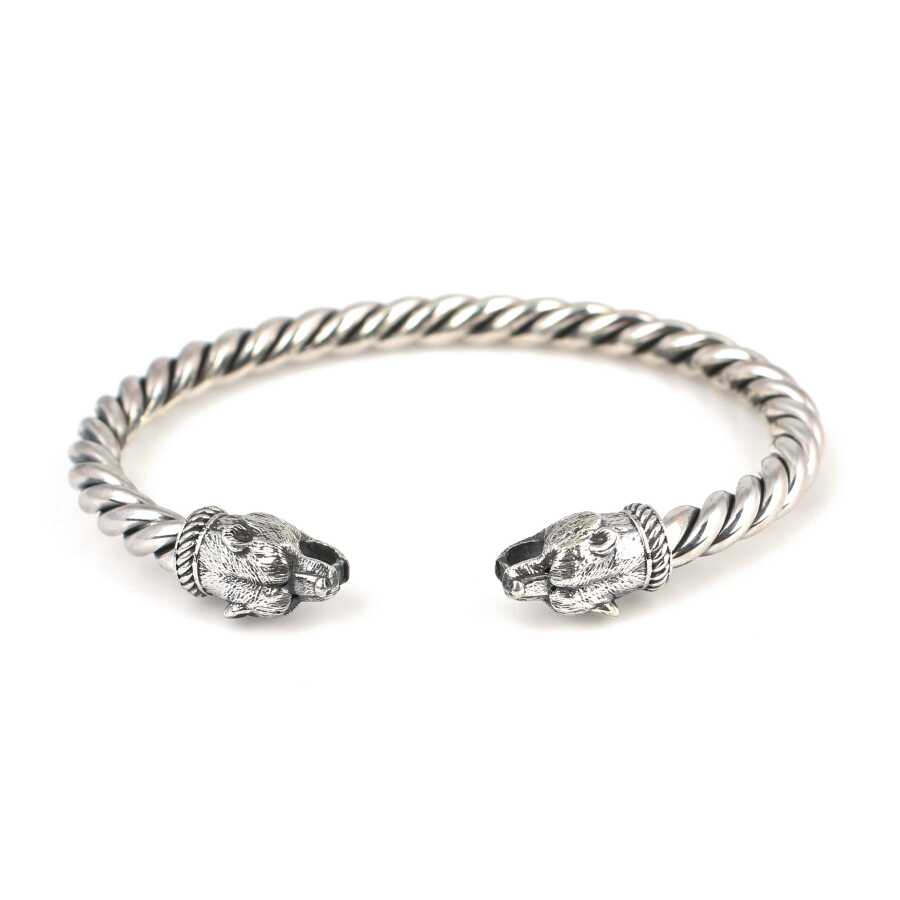 925 Sterling Silver Men's Bracelet - Bear Head Twisted Cuff