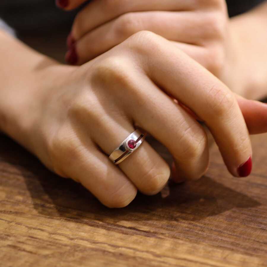 Premium 925 Sterling Silver Red Stone Couple Ring