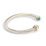 Men's 925 Sterling Silver Twisted Bracelet with Natural Turquoise