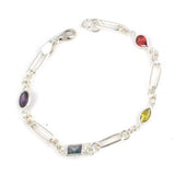 Sterling Silver Multi-Colored Zircon Paperclip Chain Bracelet