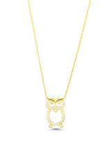 Sterling Silver Owl Pendant Necklace - White Zircon & Wisdom Symbol
