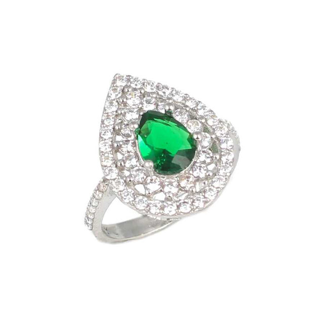Professional 925 Sterling Silver Emerald Color Drop Ring