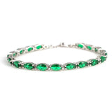 Sterling Silver Synthetic Emerald Tennis Bracelet - Almond Cut