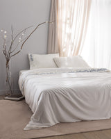 100% Cotton Double Size Duvet Cover Set with Tie Closures - Ecru Navy Blue