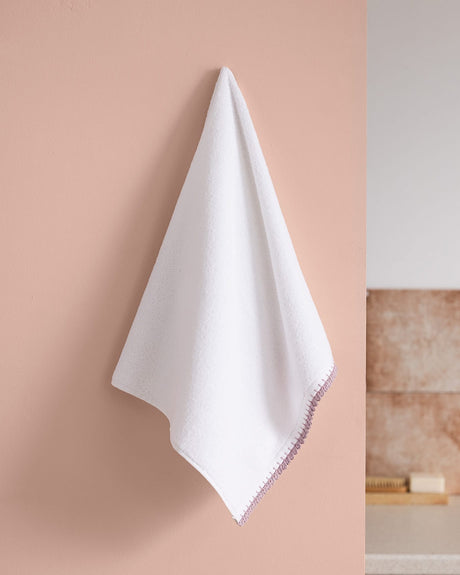 100% Cotton Crocheted Face Towel - White & Lilac