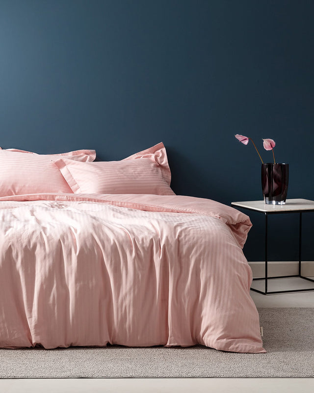 Elicia King Size Striped Satin Bedding Set - Blush Pink