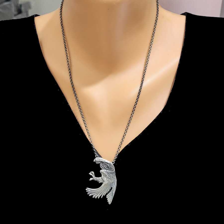 Sterling Silver Eagle Pendant Necklace - Majestic & Detailed Design