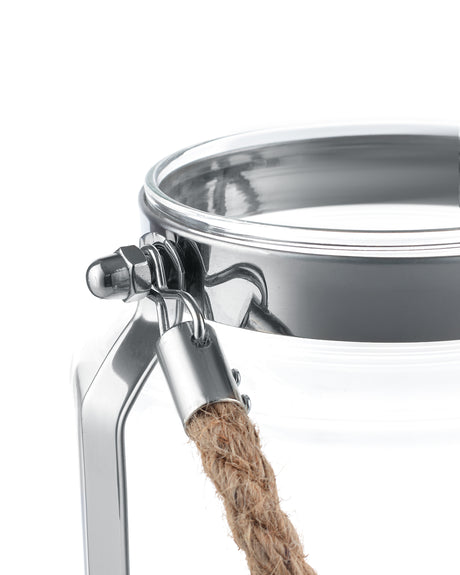 Stainless Steel & Glass Candle Holder - Silver Wicker Accent Design