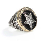 Sterling Silver Men's Ring - Kut al-Amara Crescent & Star Design