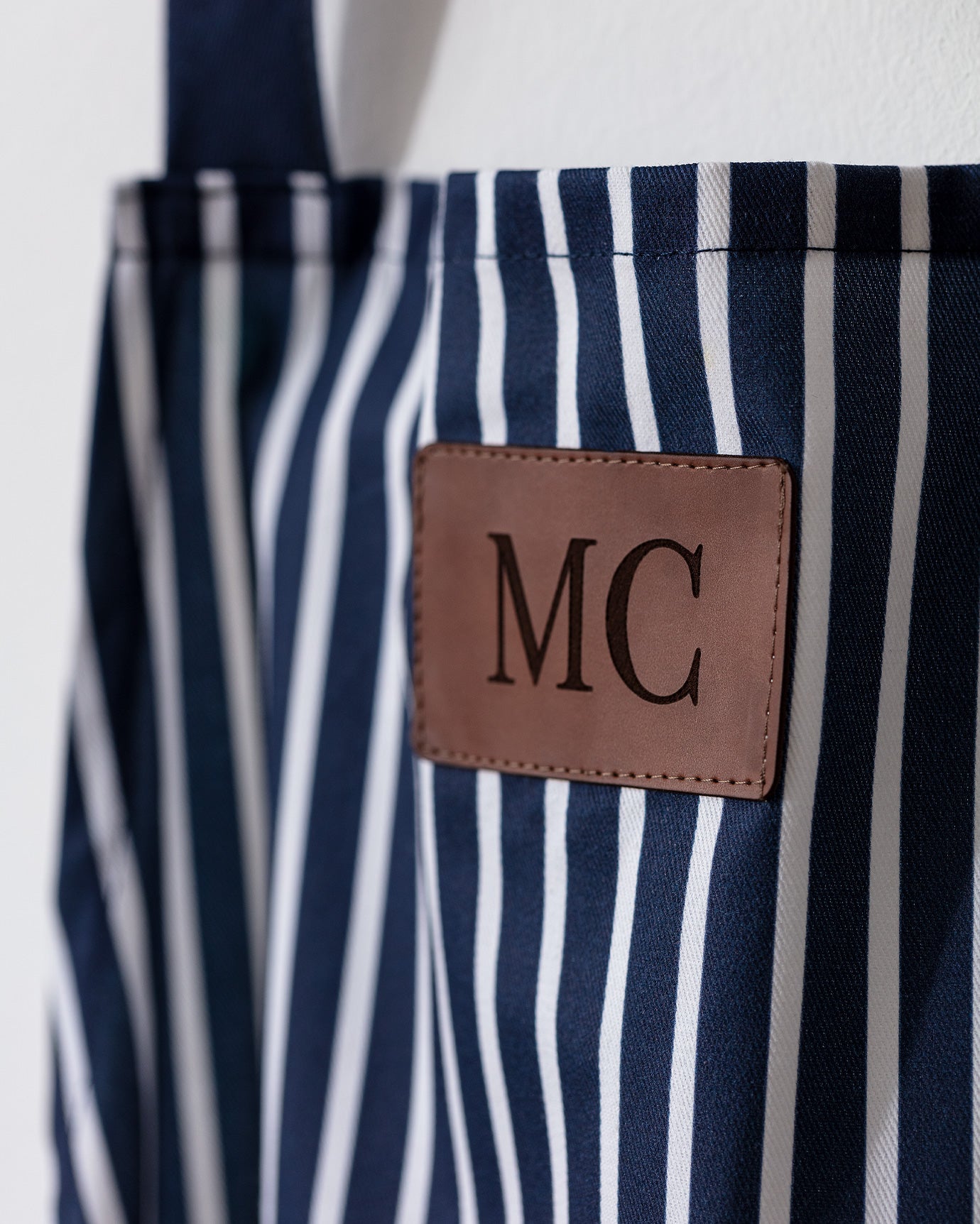 Premium 100% Cotton Kitchen Apron - Navy Blue & White Striped Design