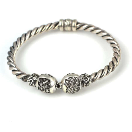 925 Sterling Silver Twisted Bangle with Braided Ball Design