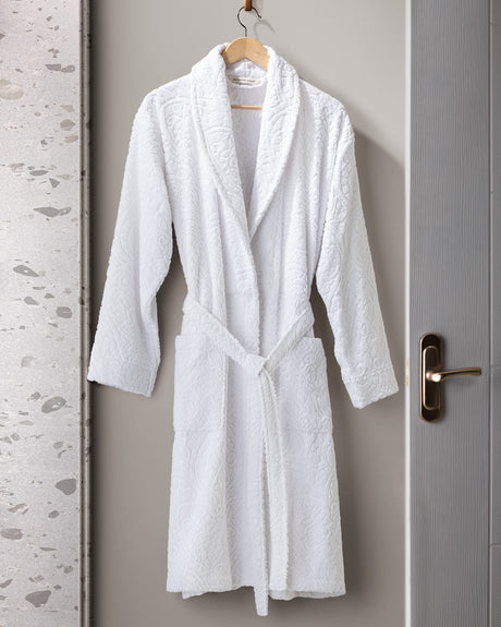 Bernay 100% Cotton Jacquard Unisex Shawl Collar Bathrobe, White
