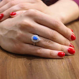Premium 925 Sterling Silver Blue Drop Opal Entourage Ring