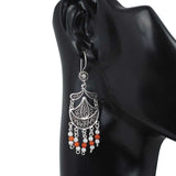 Sterling Silver Filigree Dangle Earrings - Coral & Pearl Moon Teardrop