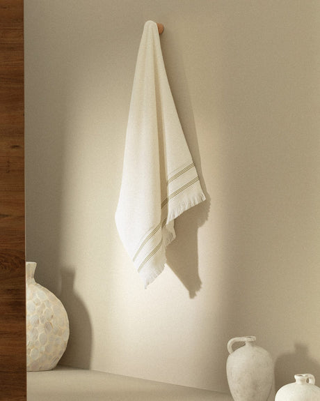 100% Cotton Bath Towel - White/Green Modern Design