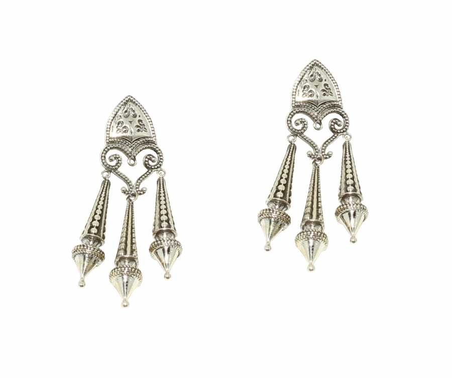 925 Sterling Silver Byzantine Inspired Cone Drop Statement Earrings