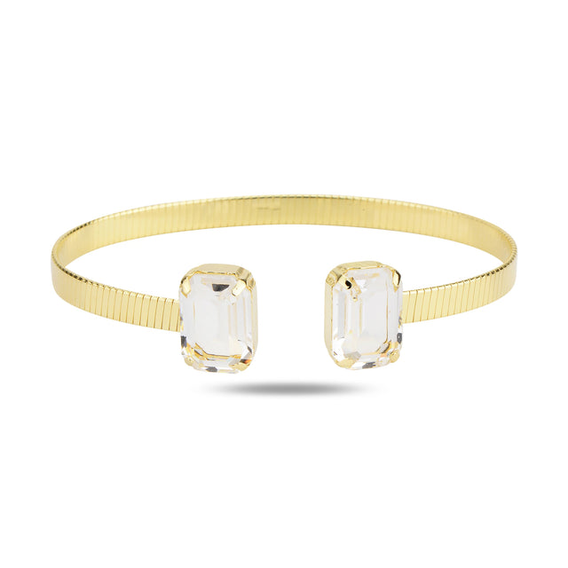 925 Sterling Silver Open Cuff Bracelet - Emerald Cut Swarovski Crystal