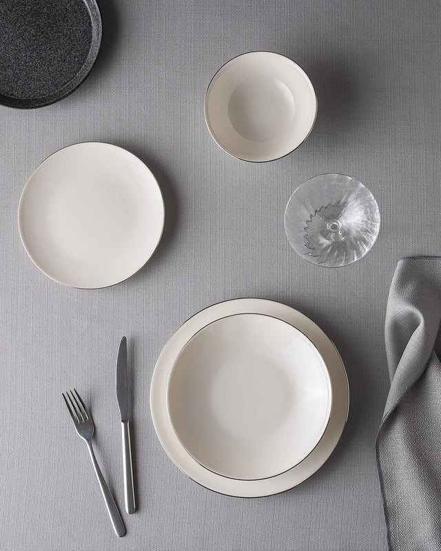New Bone Porcelain 6-Person Dinner Set - Elegant White & Silver