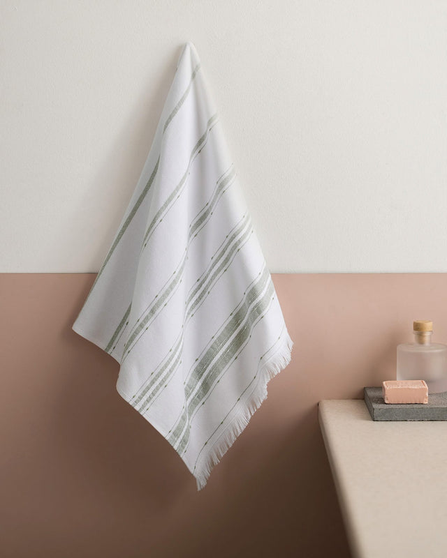 Cotton-Blend Face Towel - Fresh White & Green Design