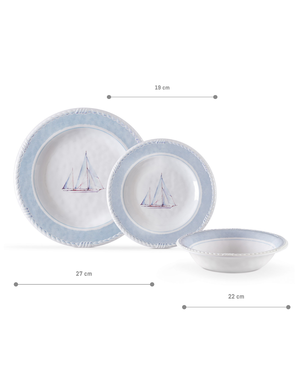 Melamine 6-Person Dinner Set - Contemporary Blue & White Design