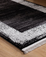 Premium Acrylic Area Rug - Modern Black Fringed Design