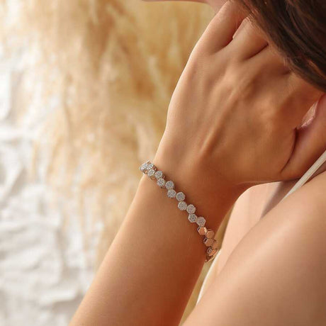 Sterling Silver Honeycomb Zirconia Bracelet - Diamond-Look Design