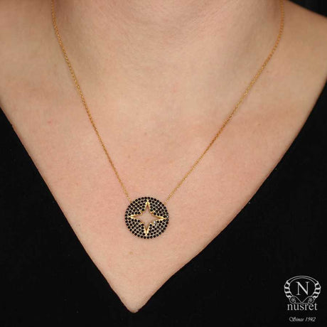 Sterling Silver Black Zircon North Star Necklace - Celestial Elegance