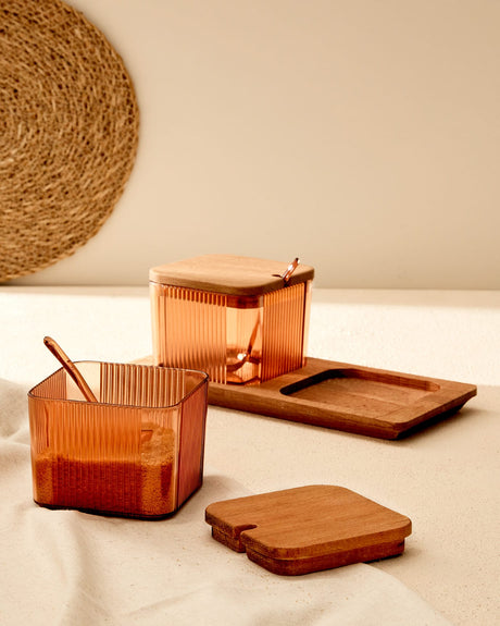 2-Piece Spice Jar Set with Wooden Lids - Kitchen Food Storage Containers