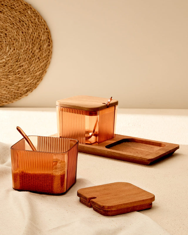 2-Piece Spice Jar Set with Wooden Lids - Kitchen Food Storage Containers