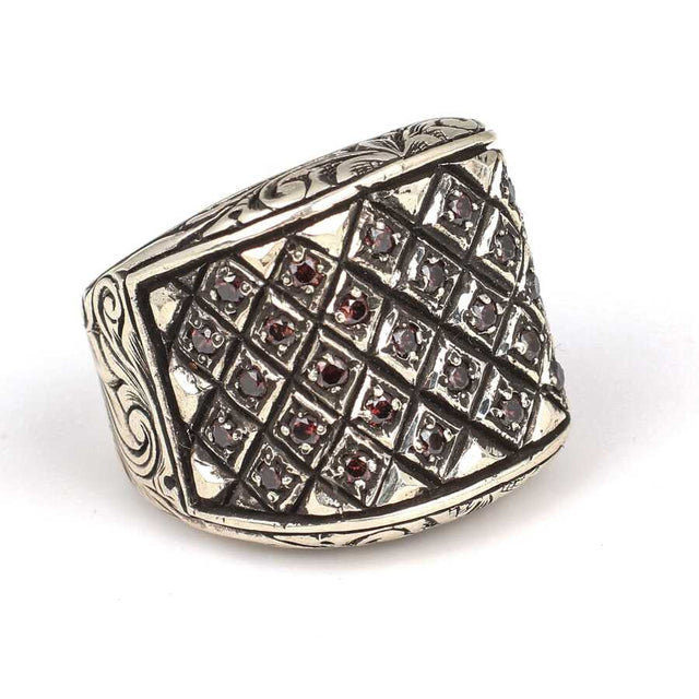 Professional Sterling Silver Amethyst Engraved Men's Ring