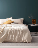 Super King Size Striped Satin Duvet Cover Set - Gold
