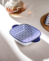 New Bone China Square Plate with Handle - Rêve Bleu Pattern