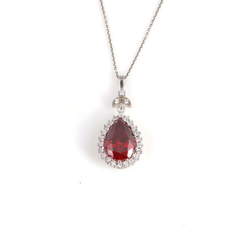 Sterling Silver Garnet & Zircon Teardrop Necklace