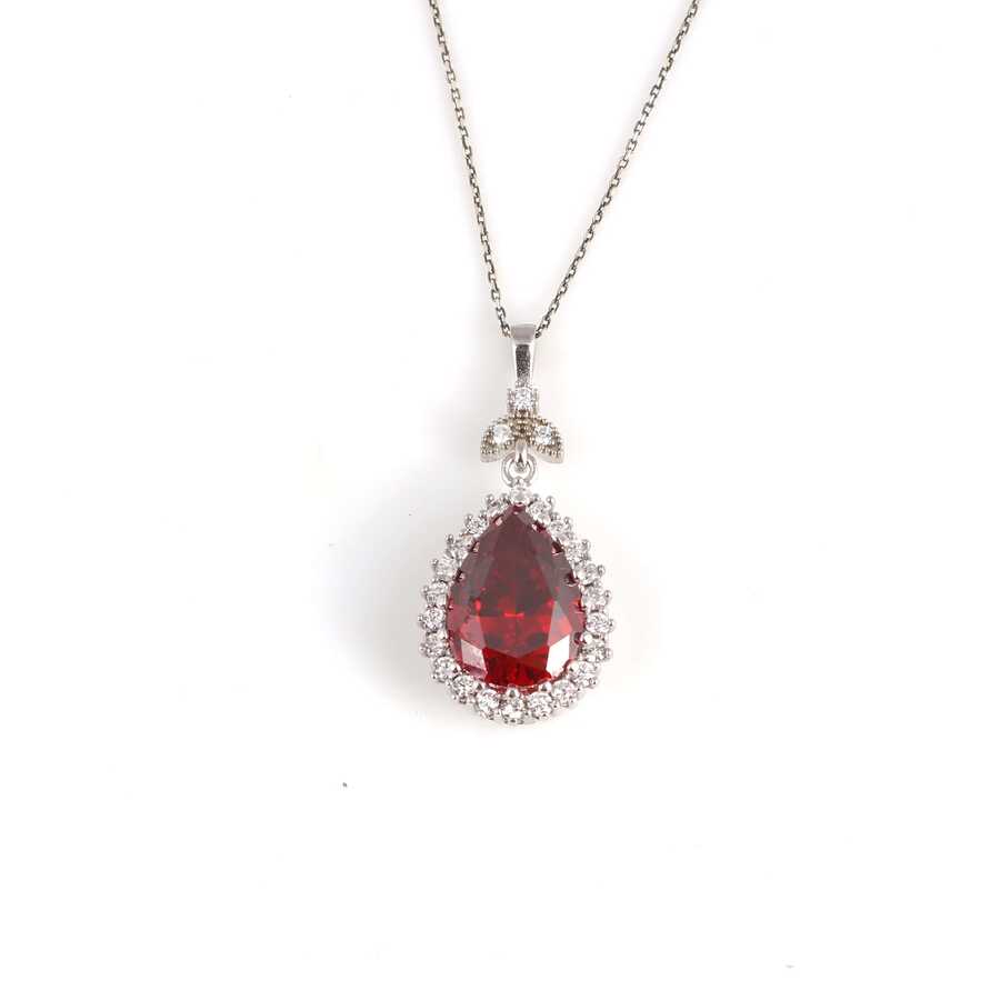 Sterling Silver Garnet & Zircon Teardrop Necklace