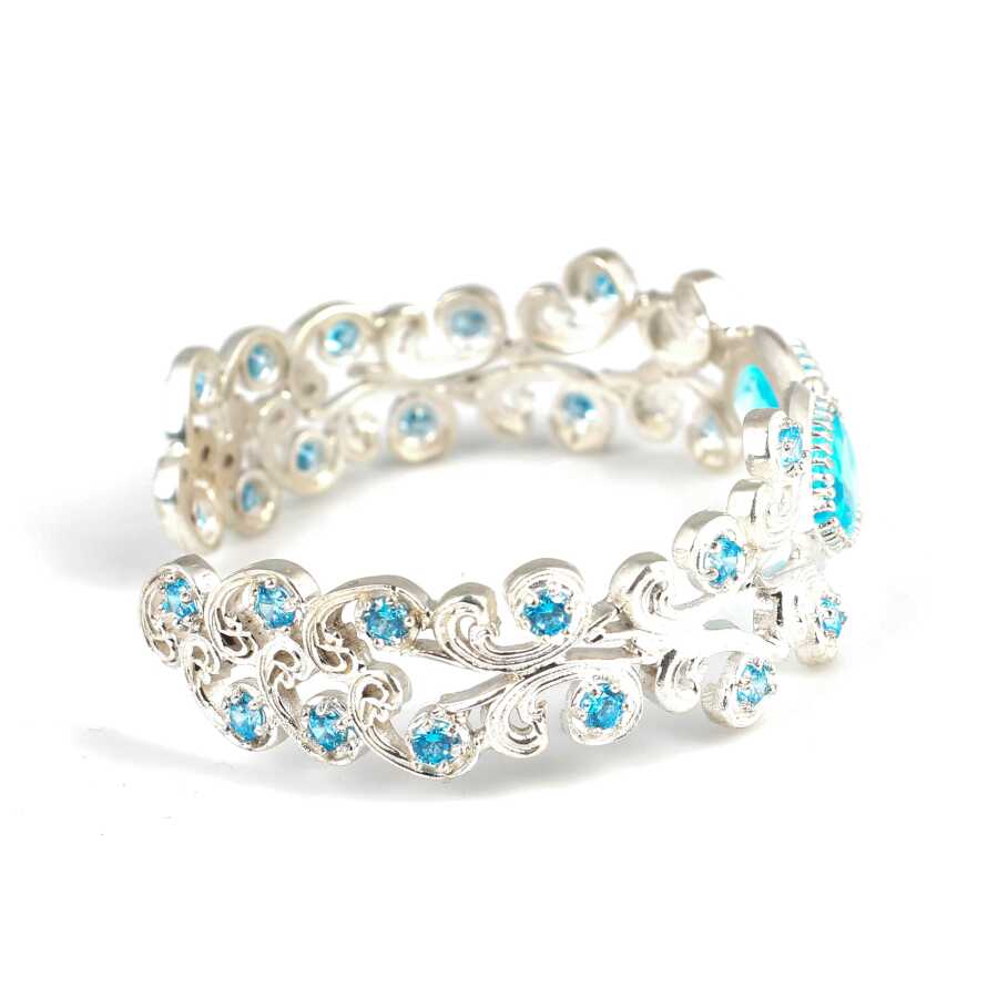 Premium 925 Sterling Silver Aquamarine Antique Bracelet