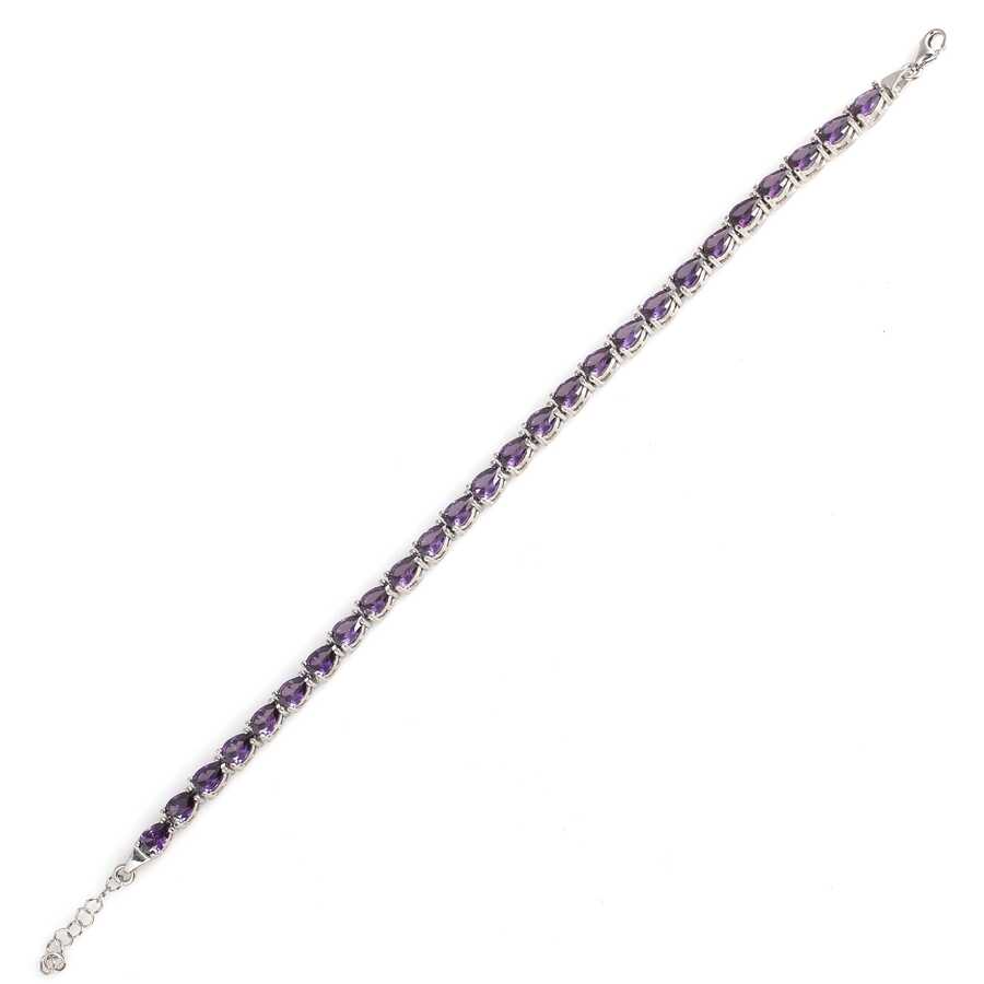 Premium 925 Sterling Silver Amethyst Teardrop Line Bracelet