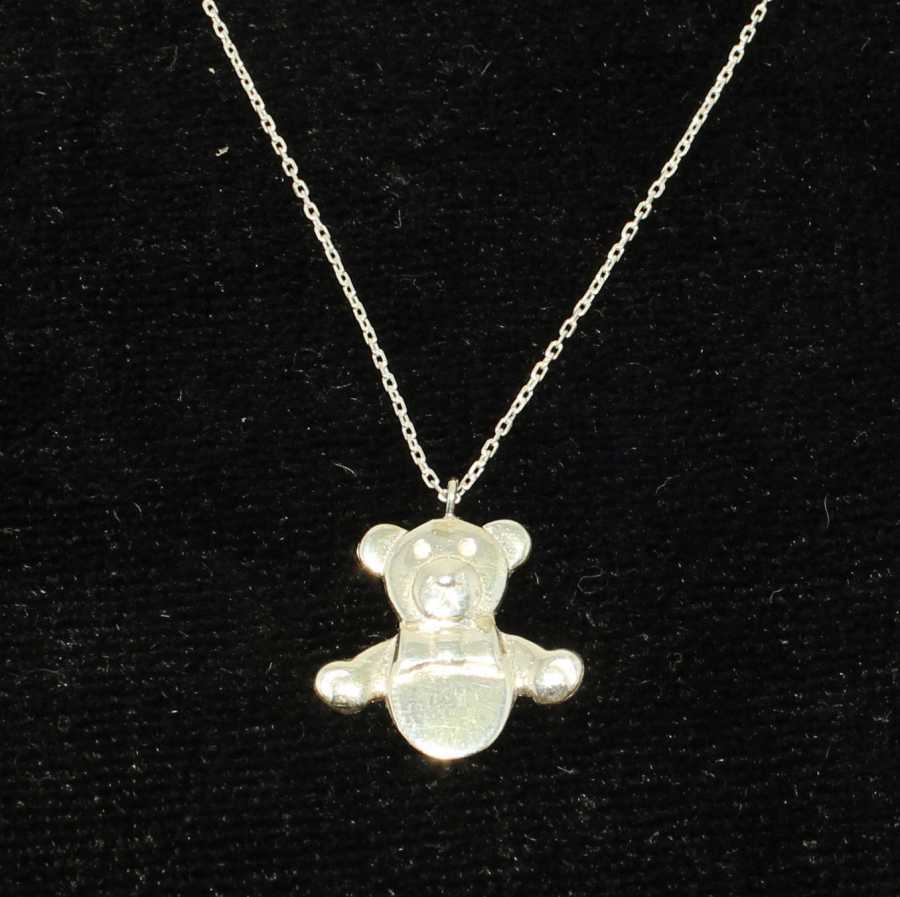 Sterling Silver Teddy Bear Pendant Necklace - Playful Charm