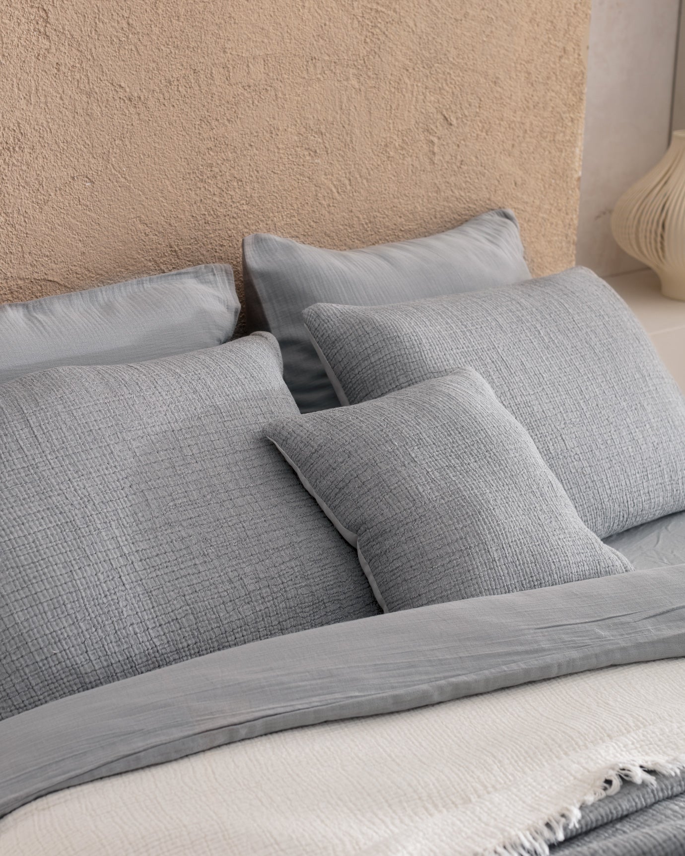 Ensemble de literie nuptiale de luxe 8 pièces - Housse de couette anthracite écru et draps